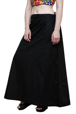 Black Women's Cotton Plain Stitched Inskirt Saree Petticoats 2