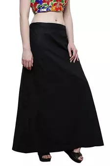 Black Women's Cotton Plain Stitched Inskirt Saree Petticoats