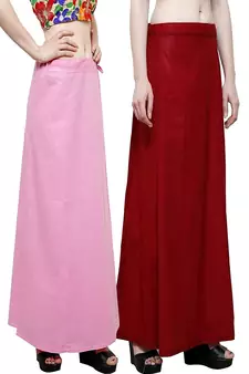 Multicolor Women's Cotton Plain Stitched Inskirt Saree Petticoats Combo