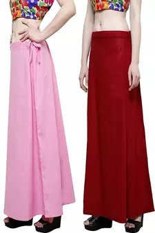 Multicolor Women's Cotton Plain Stitched Inskirt Saree Petticoats Combo