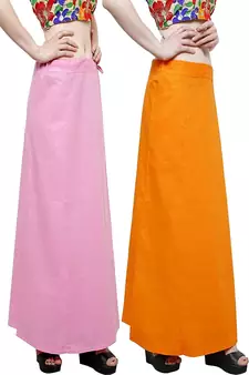 Multicolor Women's Cotton Plain Stitched Inskirt Saree Petticoats Combo