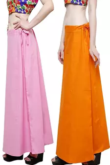 Multicolor Women's Cotton Plain Stitched Inskirt Saree Petticoats Combo