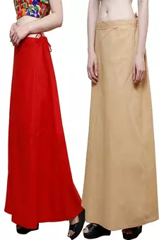 Multicolor Women's Cotton Plain Stitched Inskirt Saree Petticoats Combo