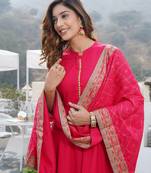 Women Pink Rayon Kurta with Trousers And Dupatta Set
