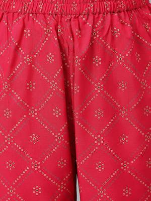 Women Pink Rayon Kurta with Trousers And Dupatta Set 5