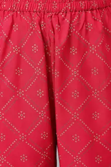 Women Pink Rayon Kurta with Trousers And Dupatta Set