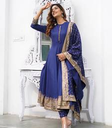 Women Blue Rayon Kurta with Trousers And Dupatta Set