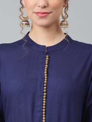 Women Blue Rayon Kurta with Trousers And Dupatta Set 5