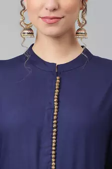 Women Blue Rayon Kurta with Trousers And Dupatta Set