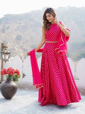 Women Pink Viscose Rayon Lehenga Choli Dupatta 1