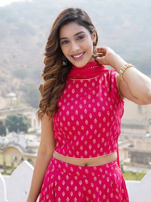 Women Pink Viscose Rayon Lehenga Choli Dupatta 5