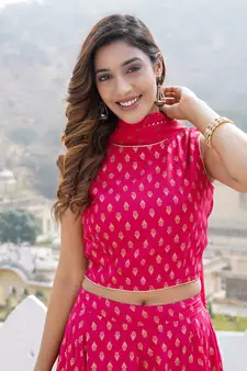 Women Pink Viscose Rayon Lehenga Choli Dupatta