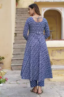 Women Blue Pure Cotton Kurta with Trousers And Dupatta Set