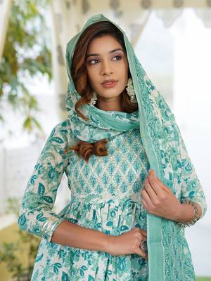 Women White Cotton Kurta with Trousers And Dupatta Set 1