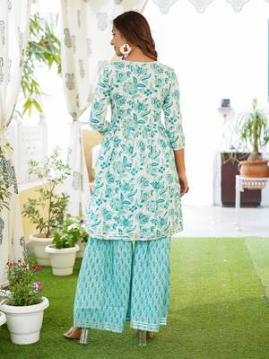 Women White Cotton Kurta with Trousers And Dupatta Set 3