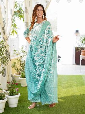 Women White Cotton Kurta with Trousers And Dupatta Set 4