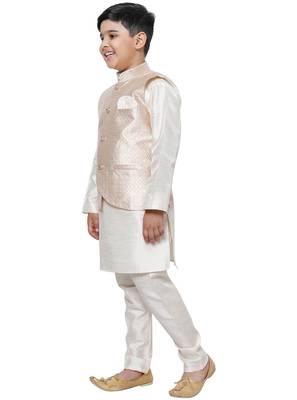 Cream Stripes SIlk Jacquard Kurta Pajama Set // Traditional Wear 1