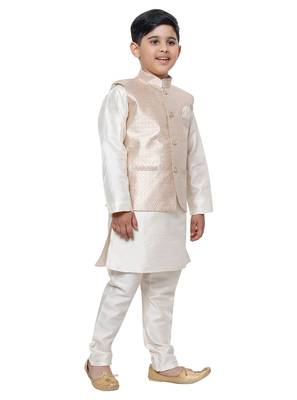 Cream Stripes SIlk Jacquard Kurta Pajama Set // Traditional Wear 2