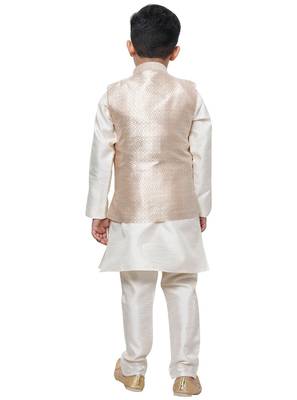 Cream Stripes SIlk Jacquard Kurta Pajama Set // Traditional Wear 3