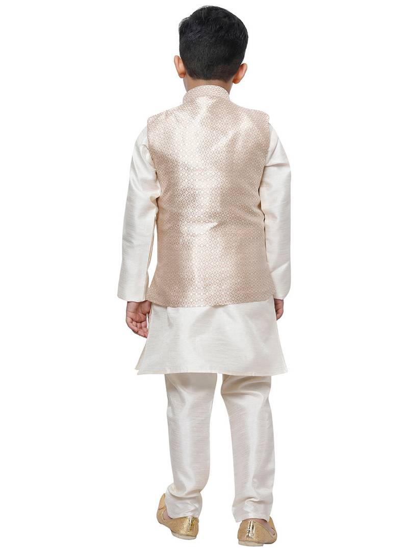 Cream Stripes SIlk Jacquard Kurta Pajama Set // Traditional Wear