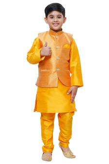 Orange Stripes SIlk Jacquard Kurta Pajama Set // Traditional Wear