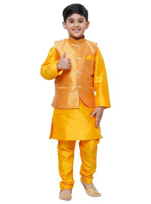 Orange Stripes SIlk Jacquard Kurta Pajama Set // Traditional Wear 1