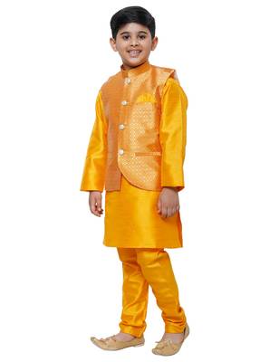 Orange Stripes SIlk Jacquard Kurta Pajama Set // Traditional Wear 2