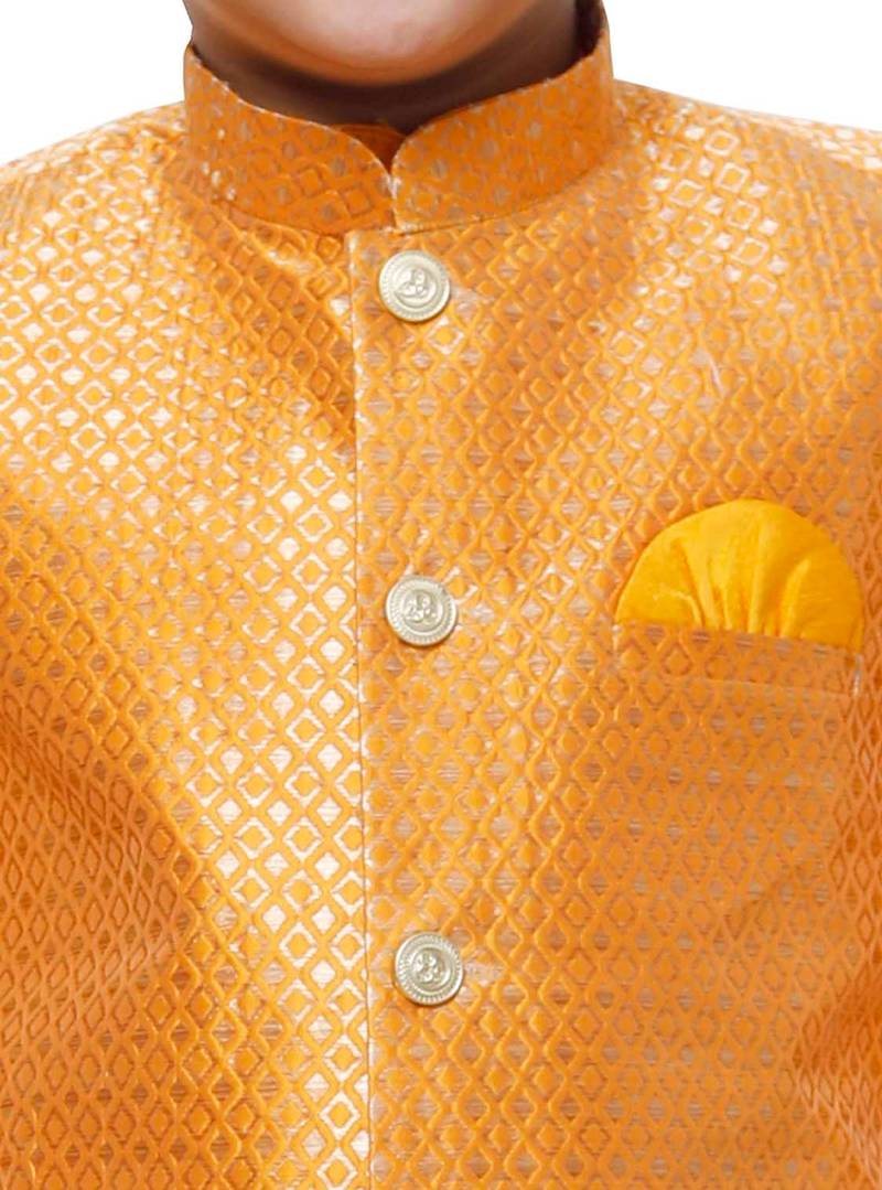 Orange Stripes SIlk Jacquard Kurta Pajama Set // Traditional Wear