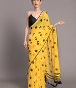 Suta Women Yellow  & Black Polka Dots Printed Pure Cotton Saree