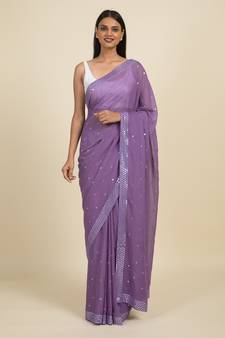 Suta Lavender Embellished Mirror Work Saree Without Blouse