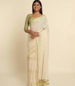 Suta Off White Woven Design Cotton Blend Saree