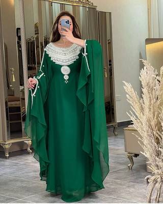Green Georgette Embroidered Party Wear Kaftan  1