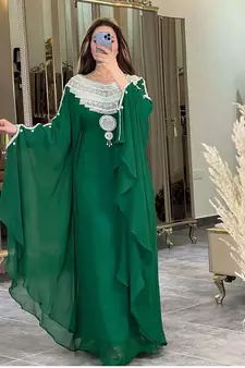 Green Georgette Embroidered Party Wear Kaftan 