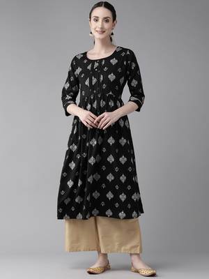Black printed cotton ethnic-kurtis 1