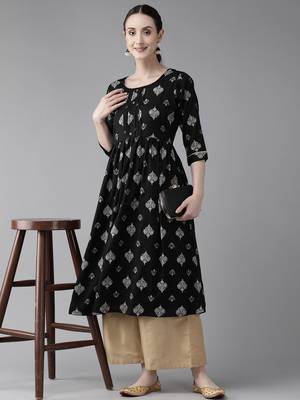 Black printed cotton ethnic-kurtis 5
