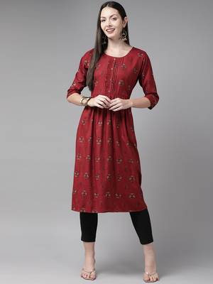 Maroon printed cotton ethnic-kurtis 1