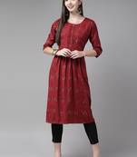 Maroon printed cotton ethnic-kurtis