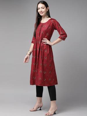 Maroon printed cotton ethnic-kurtis 3