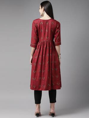 Maroon printed cotton ethnic-kurtis 4