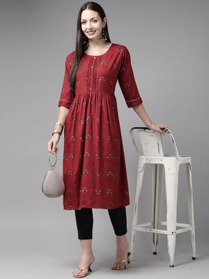 Maroon printed cotton ethnic-kurtis 5