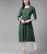 Green printed cotton ethnic-kurtis