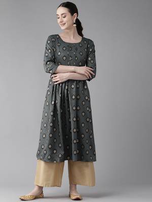Grey printed cotton ethnic-kurtis 1