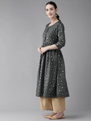 Grey printed cotton ethnic-kurtis 3