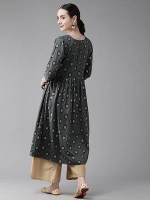 Grey printed cotton ethnic-kurtis 4