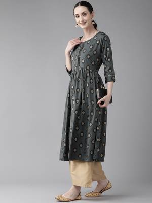 Grey printed cotton ethnic-kurtis 5