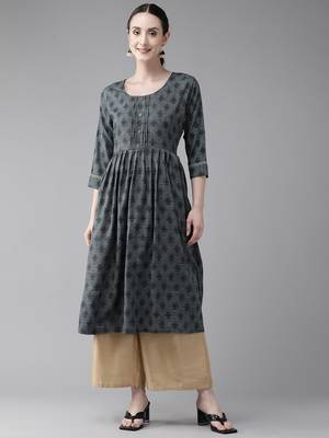 Grey printed cotton ethnic-kurtis 1