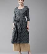 Grey printed cotton ethnic-kurtis
