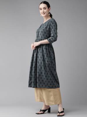 Grey printed cotton ethnic-kurtis 3