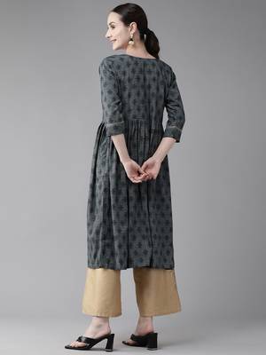 Grey printed cotton ethnic-kurtis 4