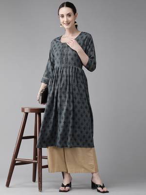 Grey printed cotton ethnic-kurtis 5